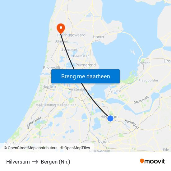 Hilversum to Bergen (Nh.) map