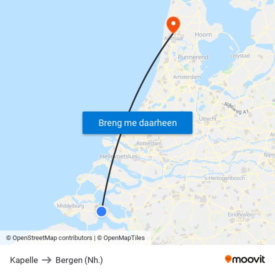 Kapelle to Bergen (Nh.) map