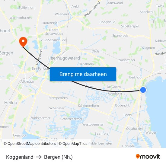 Koggenland to Bergen (Nh.) map