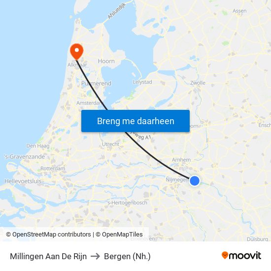 Millingen Aan De Rijn to Bergen (Nh.) map