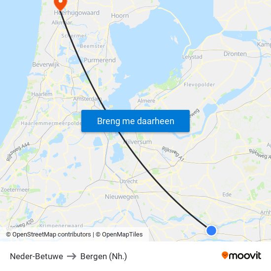 Neder-Betuwe to Bergen (Nh.) map