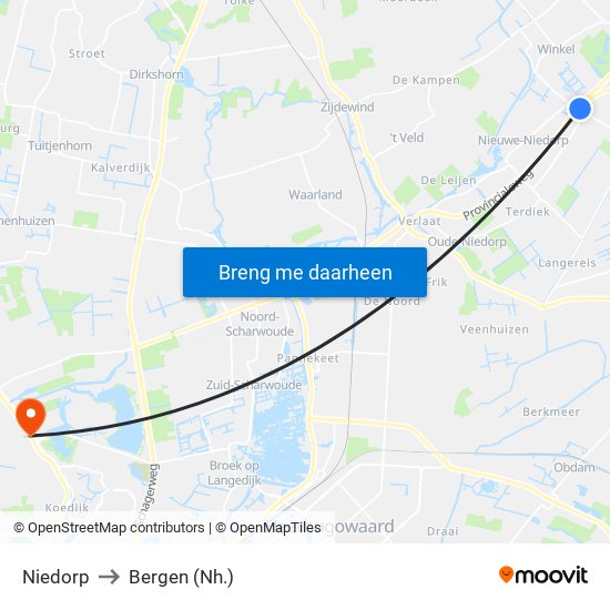 Niedorp to Bergen (Nh.) map