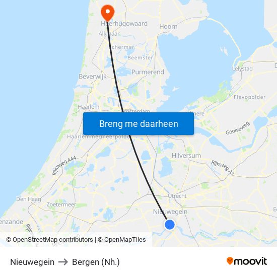 Nieuwegein to Bergen (Nh.) map