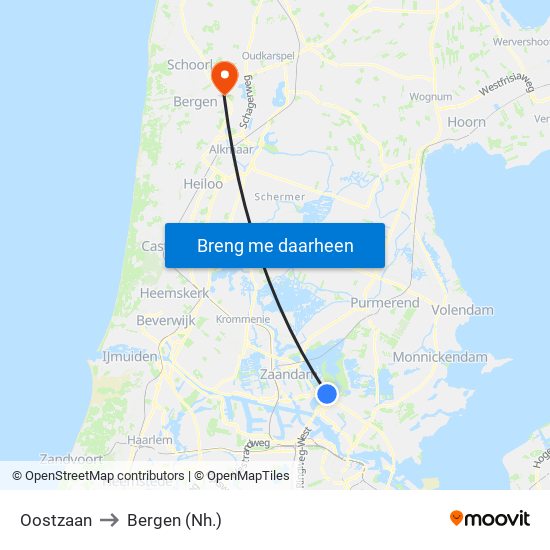 Oostzaan to Bergen (Nh.) map