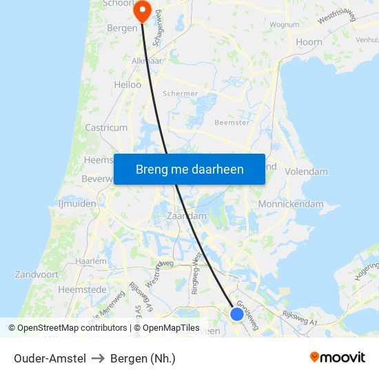 Ouder-Amstel to Bergen (Nh.) map