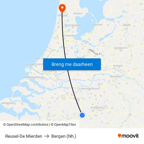 Reusel-De Mierden to Bergen (Nh.) map
