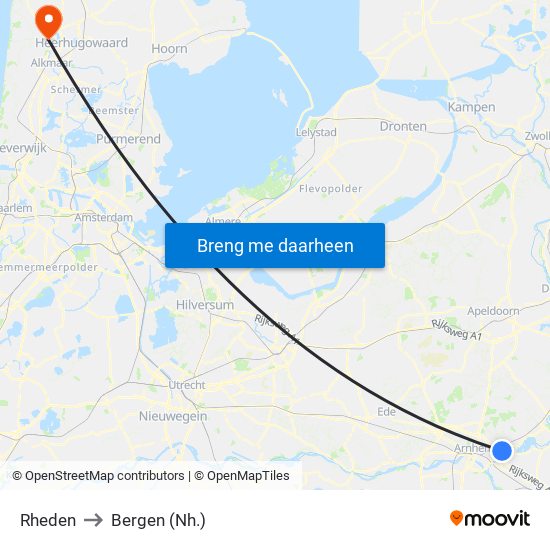 Rheden to Bergen (Nh.) map