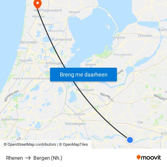 Rhenen to Bergen (Nh.) map