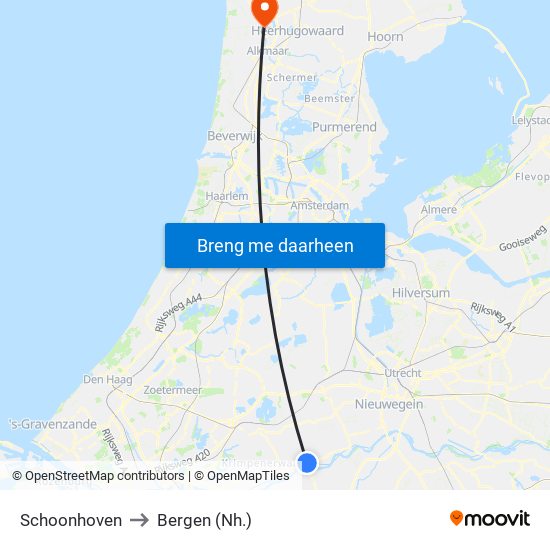 Schoonhoven to Bergen (Nh.) map