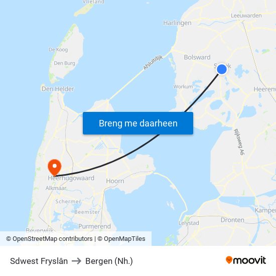 Sdwest Fryslân to Bergen (Nh.) map