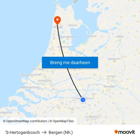 'S-Hertogenbosch to Bergen (Nh.) map