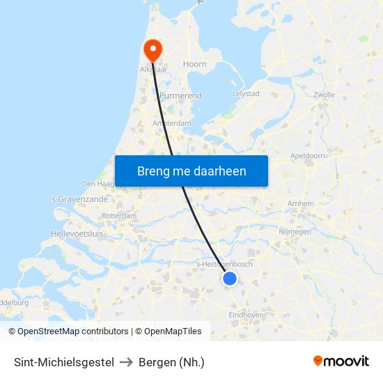 Sint-Michielsgestel to Bergen (Nh.) map
