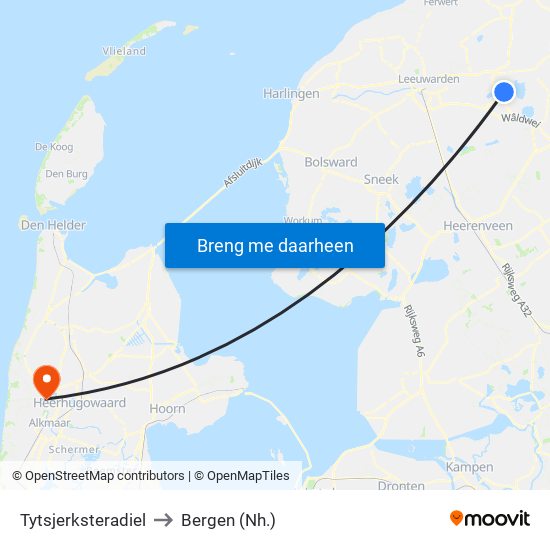 Tytsjerksteradiel to Bergen (Nh.) map