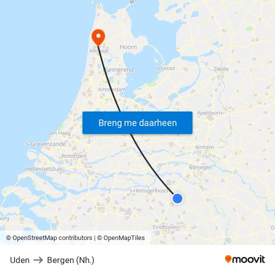Uden to Bergen (Nh.) map