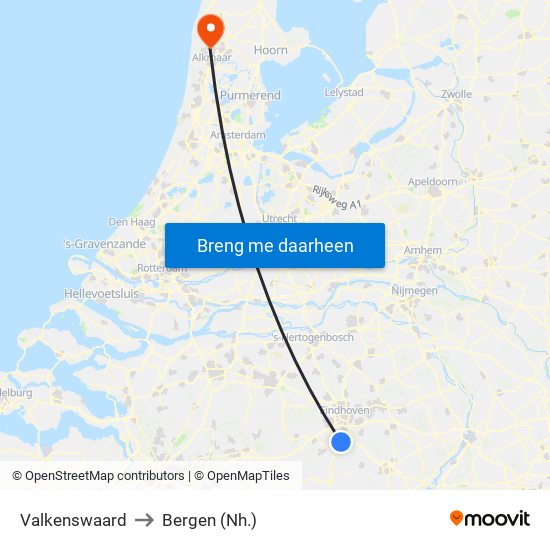 Valkenswaard to Bergen (Nh.) map