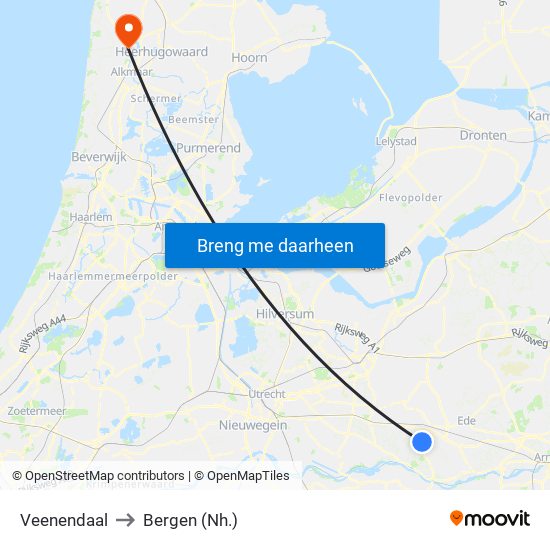 Veenendaal to Bergen (Nh.) map