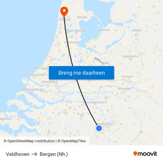 Veldhoven to Bergen (Nh.) map