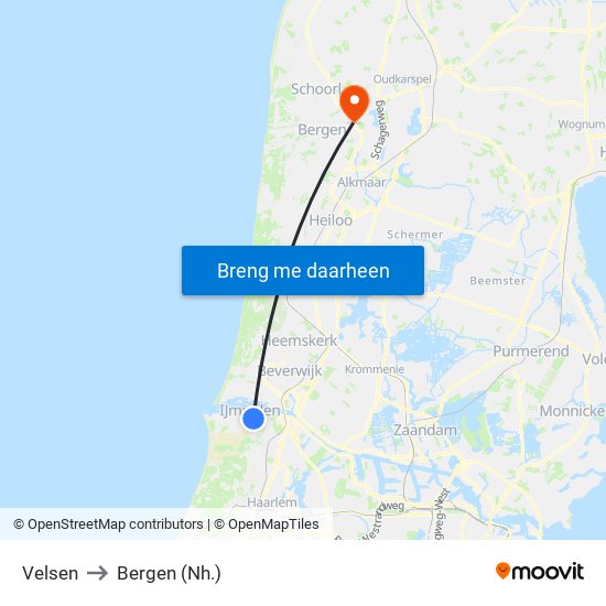 Velsen to Bergen (Nh.) map