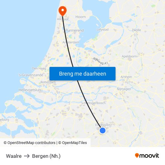 Waalre to Bergen (Nh.) map