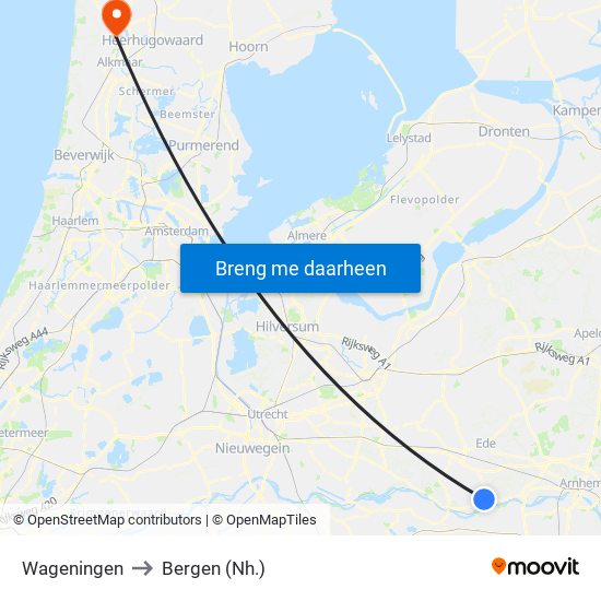 Wageningen to Bergen (Nh.) map