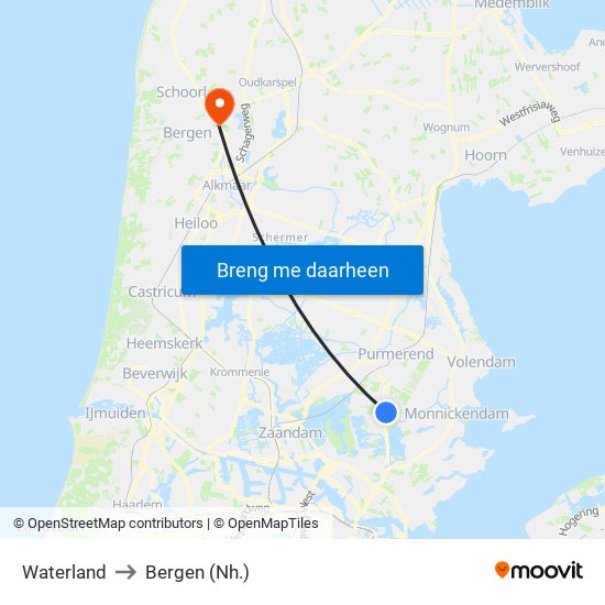 Waterland to Bergen (Nh.) map