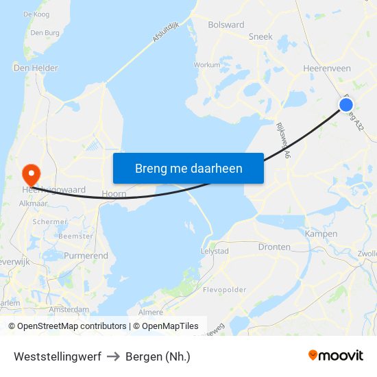 Weststellingwerf to Bergen (Nh.) map