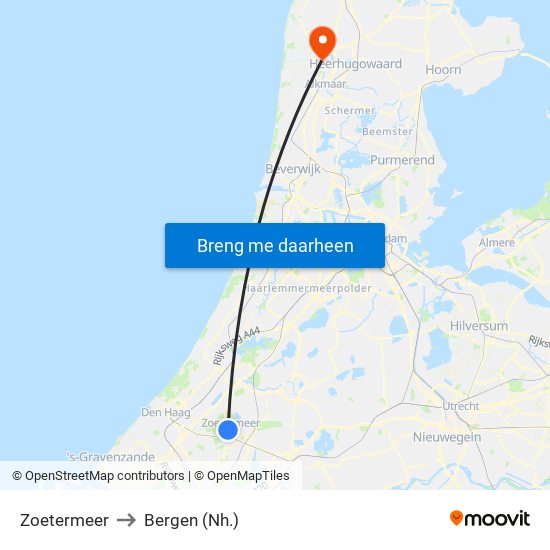 Zoetermeer to Bergen (Nh.) map