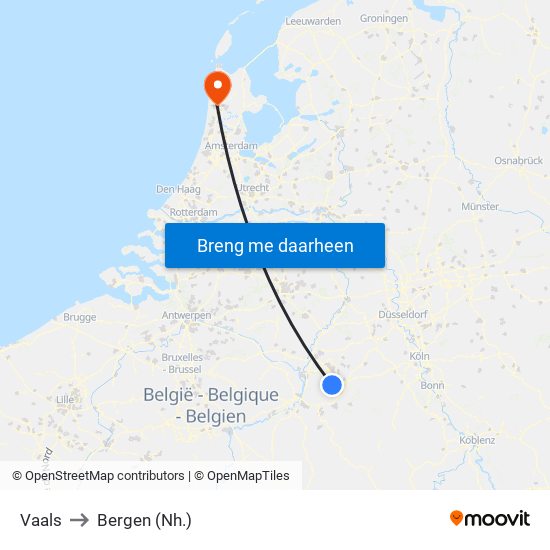 Vaals to Bergen (Nh.) map