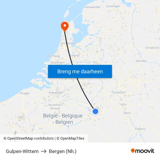 Gulpen-Wittem to Bergen (Nh.) map