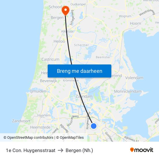 1e Con. Huygensstraat to Bergen (Nh.) map