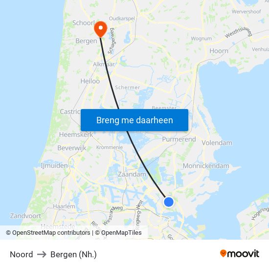 Noord to Bergen (Nh.) map