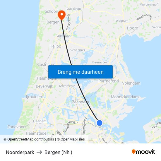 Noorderpark to Bergen (Nh.) map