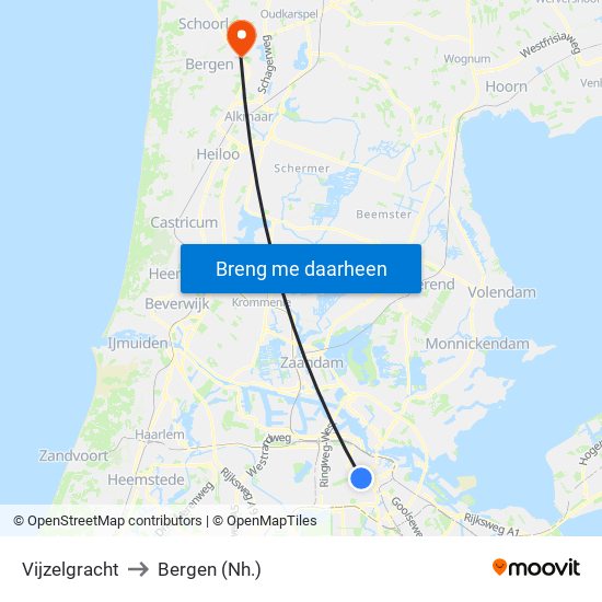 Vijzelgracht to Bergen (Nh.) map