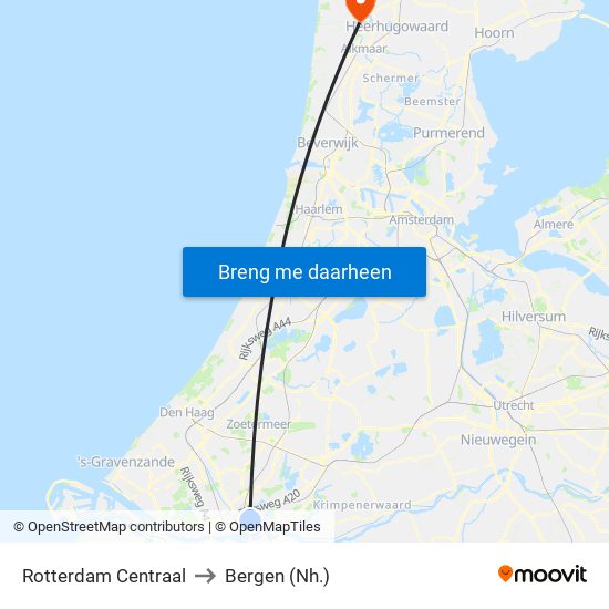 Rotterdam Centraal to Bergen (Nh.) map