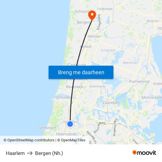 Haarlem to Bergen (Nh.) map