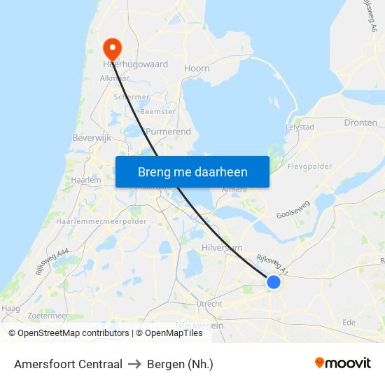 Amersfoort Centraal to Bergen (Nh.) map