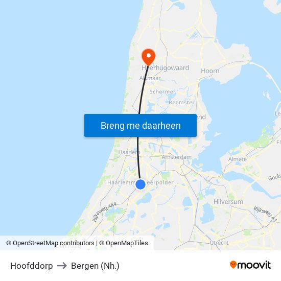 Hoofddorp to Bergen (Nh.) map