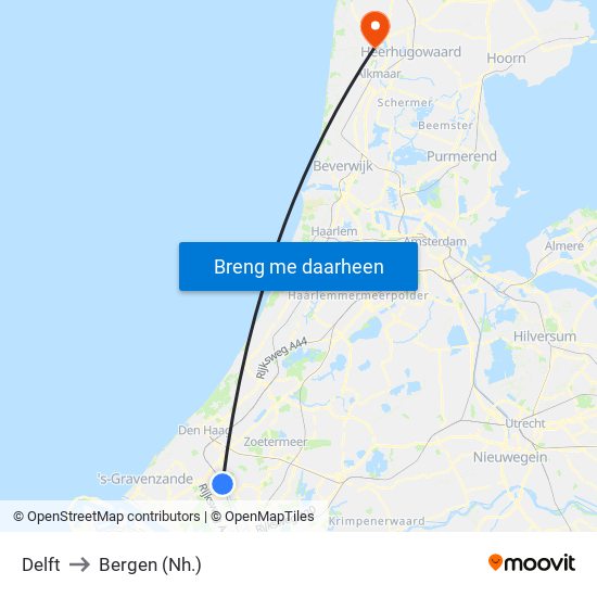 Delft to Bergen (Nh.) map