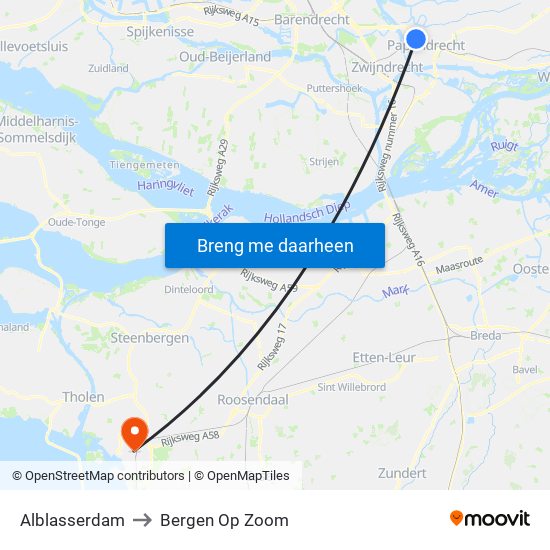Alblasserdam to Bergen Op Zoom map