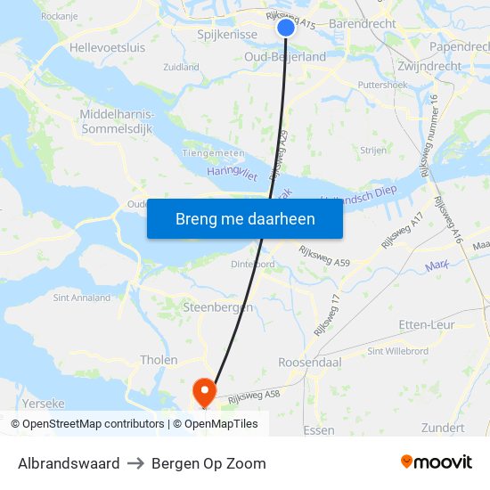 Albrandswaard to Bergen Op Zoom map