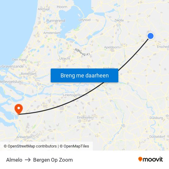 Almelo to Bergen Op Zoom map