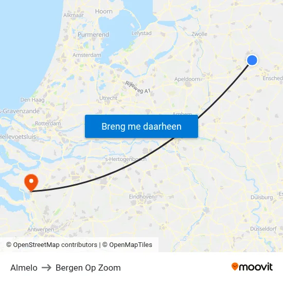 Almelo to Bergen Op Zoom map