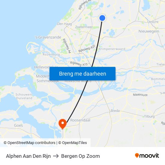Alphen Aan Den Rijn to Bergen Op Zoom map