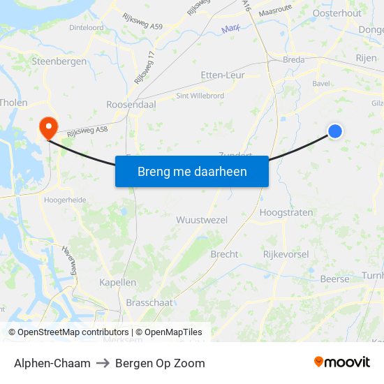 Alphen-Chaam to Bergen Op Zoom map