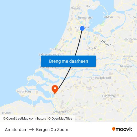 Amsterdam to Bergen Op Zoom map