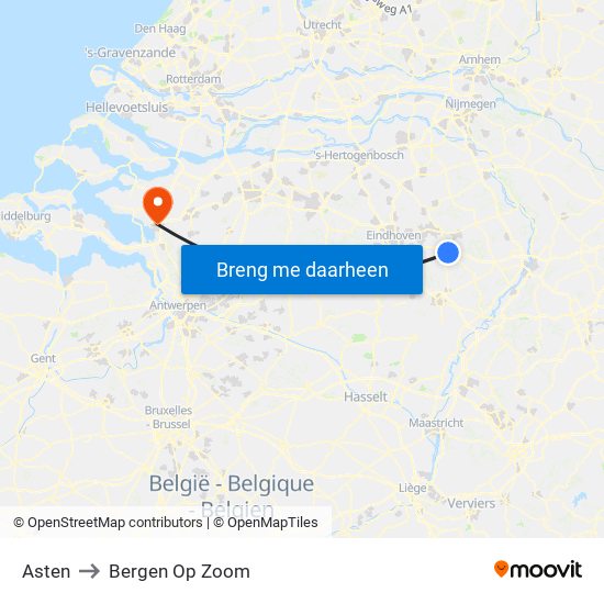 Asten to Bergen Op Zoom map