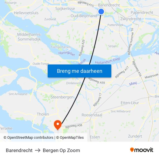 Barendrecht to Bergen Op Zoom map