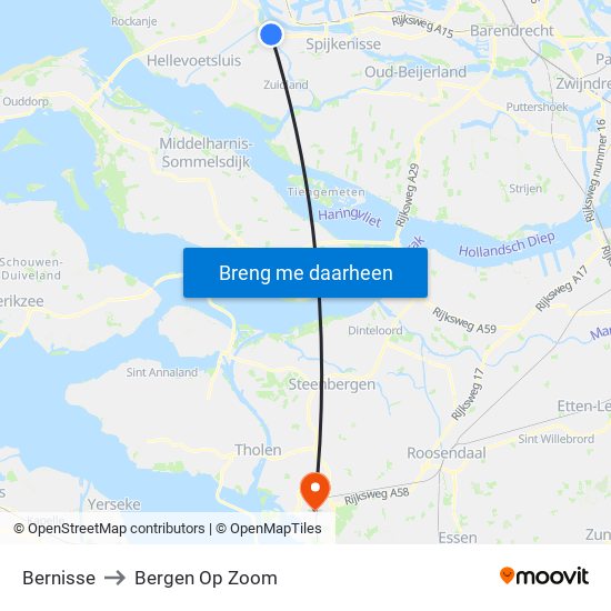 Bernisse to Bergen Op Zoom map
