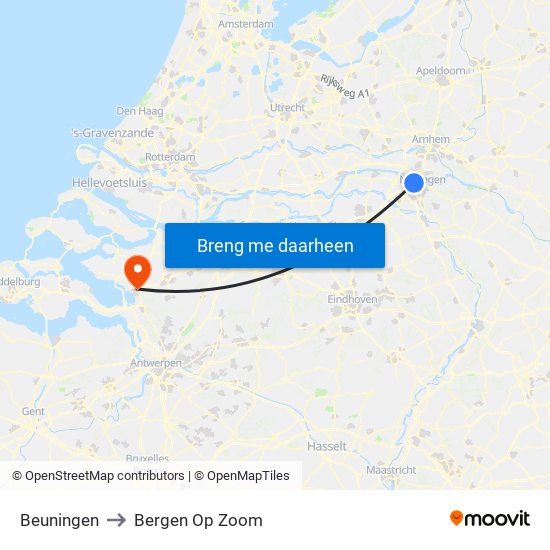 Beuningen to Bergen Op Zoom map