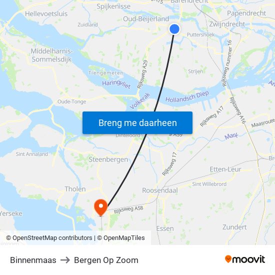 Binnenmaas to Bergen Op Zoom map